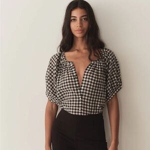 Dôen June Top In Noir Greta Gingham Xsmall